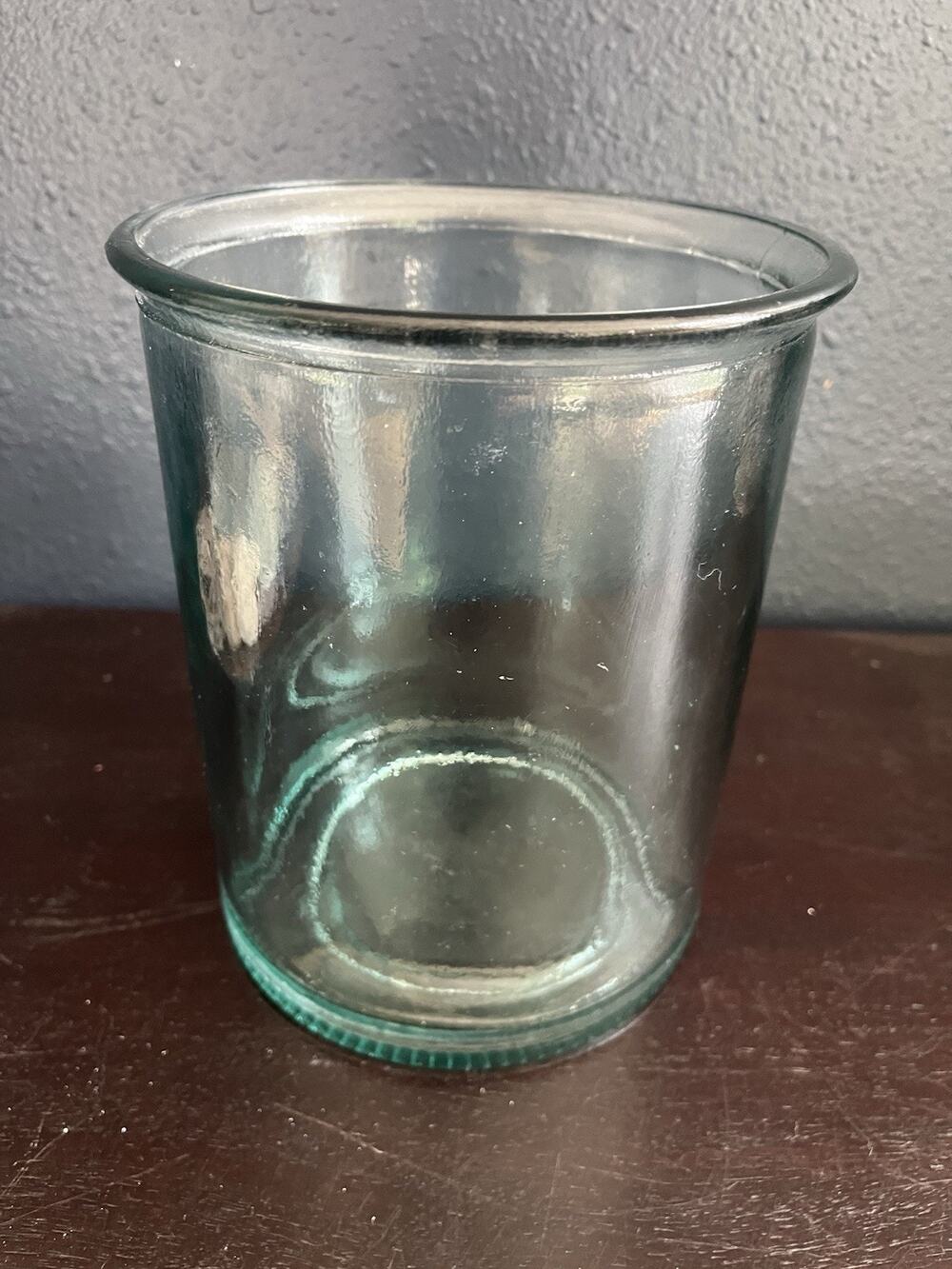 Vintage Green Glass Wide Mouth Storage Jar Vase Utensil Holder 7-1/8” Tall
